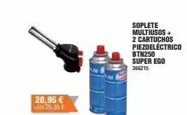 Optimus 20,95 € +iva 25,35 € soplete multiusos + 2 cartuchos piezoeléctrico btn250 super ego 366215 oferta
