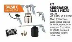 Optimus 34,50 € +ina 41.75 € ll kit aerografico abac 8 piezas 015336 kit pistolas 8 piezas abac. incluye man-guera espiral, pisto oferta