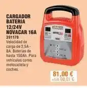 Optimus Cargador bateria 12/24v novacar 16a 391170 velocidad de carga de 2,5a-8a, baterias de hasta 150ah. para vehiculos como motoci oferta