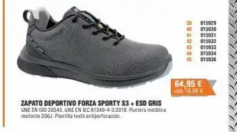 Optimus Zapato deportivo forza sporty s3+ esd gris une en iso 20345. une en iec 61340-4-3:2018. puntera metálica resitente 200j. plan oferta