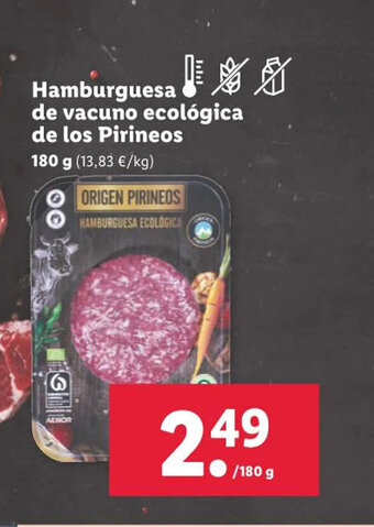 Lidl Hamburguesa de vacuno ecológica de los pirineos oferta