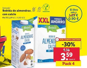 Lidl Vemondo bebida de almendras con calcio oferta