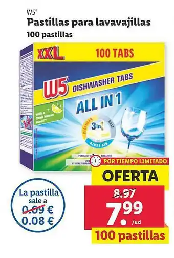 Lidl W5 pastillas para lavavajillas 100 pastillas oferta