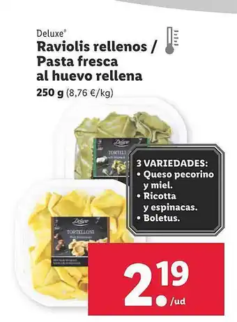 Lidl Deluxe raviolis rellenos pasta fresca al huevo rellena oferta