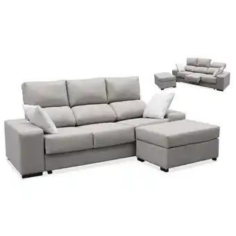 Sofá chaise longue london 220 cm. con puf movible. en gris claro en ahorro total