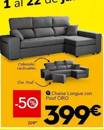 Conforama Ciro Chaise Longue Con Pouf oferta