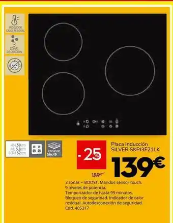 Conforama Silver Placa Inducción SKPI3F21IK oferta