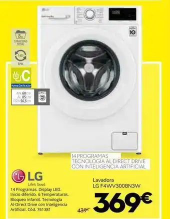 Conforama LG Lavadora F4WV3008N3W oferta