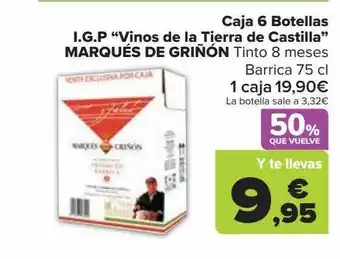 Carrefour Caja 6 botellas i.g.p. vinos de la tierra de castilal marqués de griñón tinto 8 meses oferta