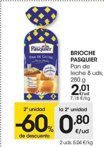 Eroski Brioche Pasquier Pan De Leche 8 uds 280g oferta