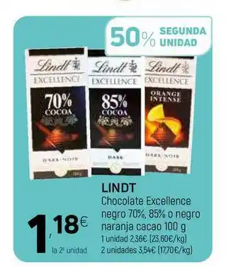 Coviran Lindt Chocolate Excellence Negro 70% 85% O Negro Naranja Cacao 100g oferta