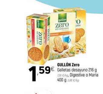 Coviran Gullón Zero Galletas Desayuno 216g, Digestive O Maria 400g oferta