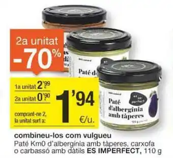 BonpreuEsclat 2a unitat -70% paté km0 d'albergínia amb tàperes carxofa o carbassó amb dàtils es imperfect oferta