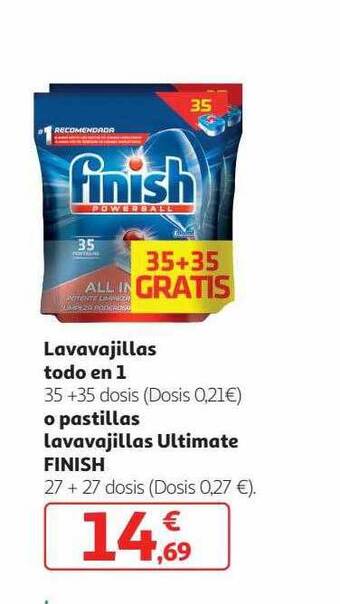 Alcampo Lavavajillas todo en 1 35+35 dosis o pastillas lavavajillas ultimate finish 27 + 27 dosis oferta
