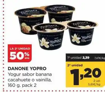 Alimerka La 2a unidad 50% dto danone yopro yogur sabor banana cacahuete o vainilla oferta