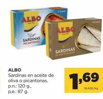 Alimerka Albo sardinas en aceite de oliva o picantonas oferta