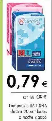 Cash Ifa Compresas ifa unnia clásica 20 o noche clásica oferta