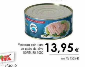 Cash Ifa Ventresca atún claro en aceite de oliva dorita ro-1000 oferta