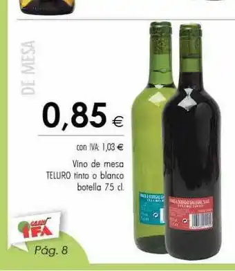 Cash Ifa Vino de mesa teluro tinto o blanco botella oferta