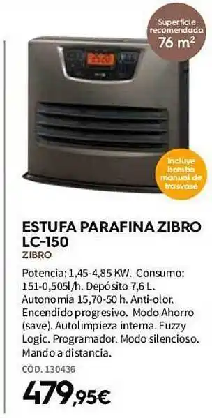Estufa parafina zibro lc-150