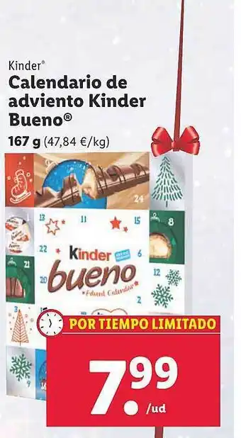 Lidl Kinder alendario de adviento kinder bueno oferta