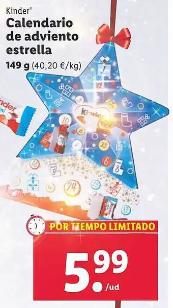 Lidl Kinder calendario de adviento estrella oferta