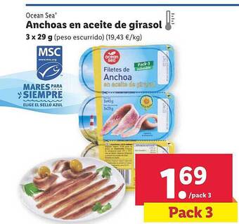 Lidl Ocean sea anchoas en aceite de girasol oferta