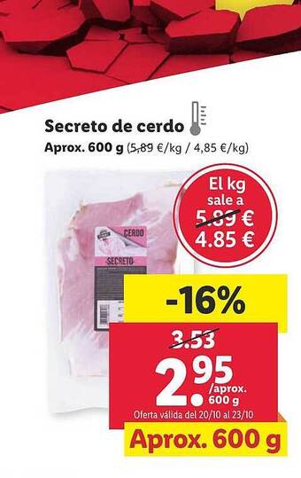 Lidl Secreto de cerdo oferta