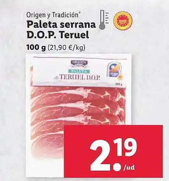 Lidl Origen y tradición paleta serrana d.o.p. teruel oferta