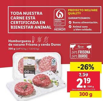 Lidl Hamburguesa de vacuno frisona y cerdo duroc oferta