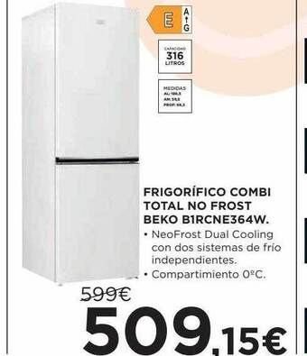 Hipercor Frigorífico combi total no frost beko b1rcne364w oferta