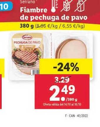 Lidl Serrano fiambre de pechuga de pavo oferta