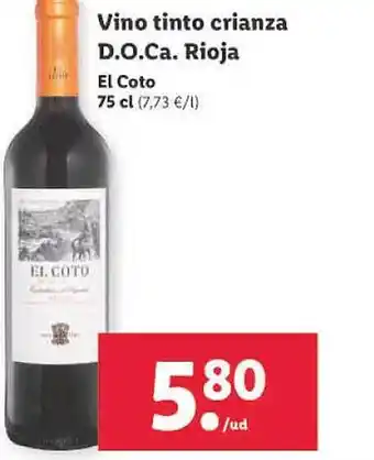 Lidl Vino tinto crianza d.o.ca. rioja el coto oferta