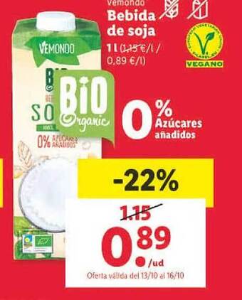 Lidl Vemondo bebida de soja oferta