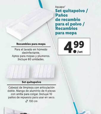 Lidl Aquapur set quitapolvo paños de recambio para el polvo recambios para mopa oferta