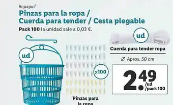 Lidl Aquapur pinzas para la ropa cuerda para tender cesta plegable oferta