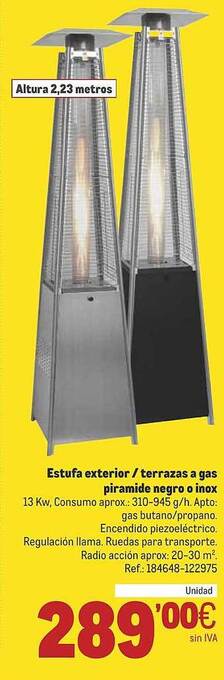 Makro Estufa exterior - terrazas a gas piramide negro o inox oferta