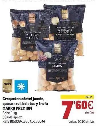 Makro Croquetas cóctel jamón queso azul boletus y trufa makro premium oferta