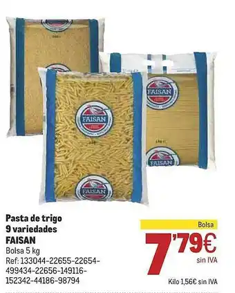 Makro Pasta de trigo 9 variedades faisan oferta