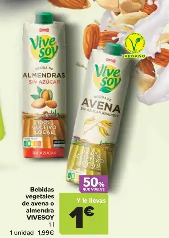 Carrefour Bebida vegetales de avena o almendra vivesoy oferta