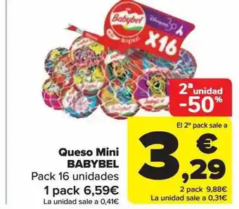 Carrefour 2a unidad -50% queso mini babybel pack 16 oferta