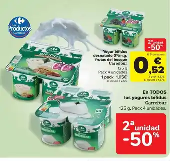 Carrefour 2a unidad -50% yogur bífidus desnatado 0% m.g. frutas del bosque carrefour oferta