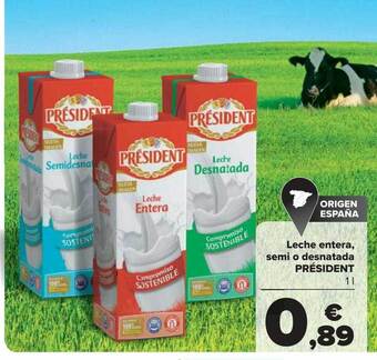 Carrefour Leche entera semi o desnatada président oferta