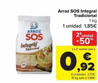 Carrefour 2a unidad -50% arroz sos integral tradicional oferta