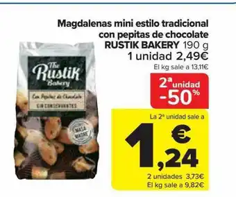 Carrefour 2a unidad -50% magdalenas mini estilo tradicional con pepitas de chocolate rustik bakery oferta