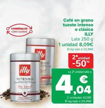 Carrefour 2a unidad -50% café en grano tueste intenso o clásico illy lata oferta