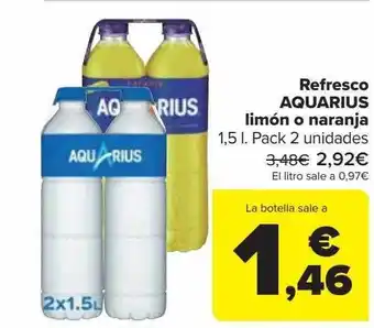 Carrefour Refresco aquarius limón o naranja pack 2 oferta