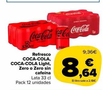 Carrefour Market Refresco coca-cola coca-cola light zero o zero sin cafeína lata pack 12 oferta