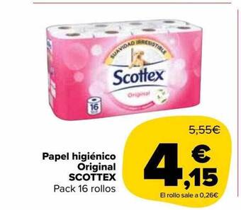 Carrefour Market Papel higiénico original scottex pack 16 rollos oferta