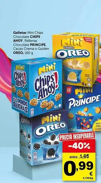 Masymas Galletas mini chips chocolate chips ahoy rellenas chocolate principe cacao crema o golden oreo oferta